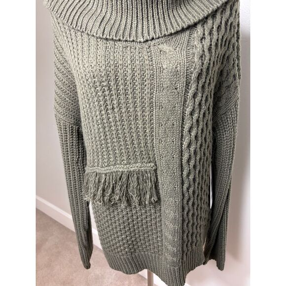 NWT Calvin Klein Chunky Cable Knit Long Sweater Army Green Women's Size Large - Picture 3 of 8
